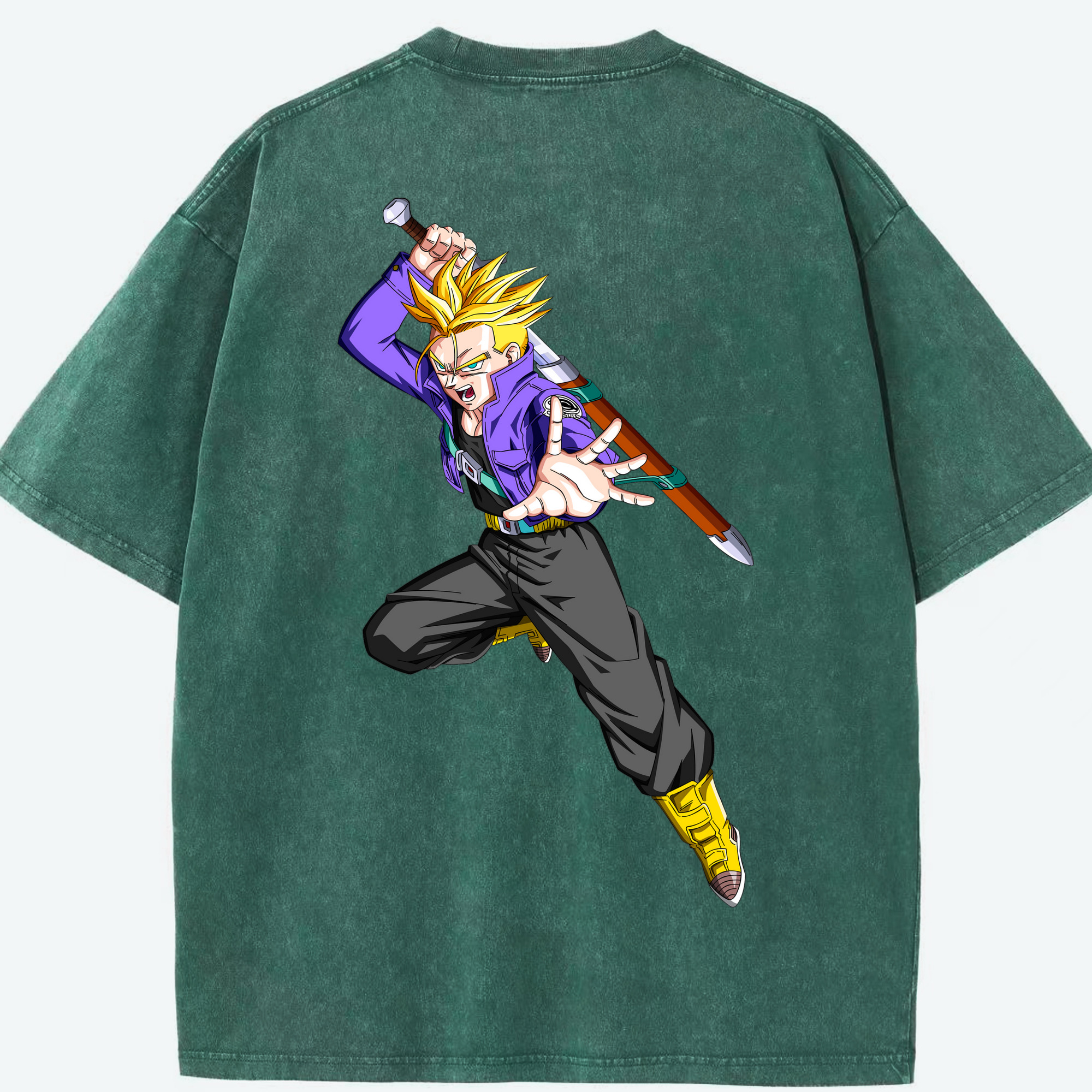 （画像用） ドラゴンボール トランクス（Torankusu）DRAGON BALL Trunks 綿100% ヴィンテージ風 半袖Tシャツ（背面プリント）